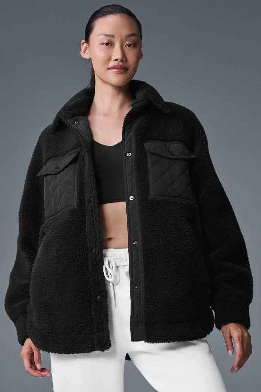 jacket with tartan stripe -Sherpa Edge Shacket - Black