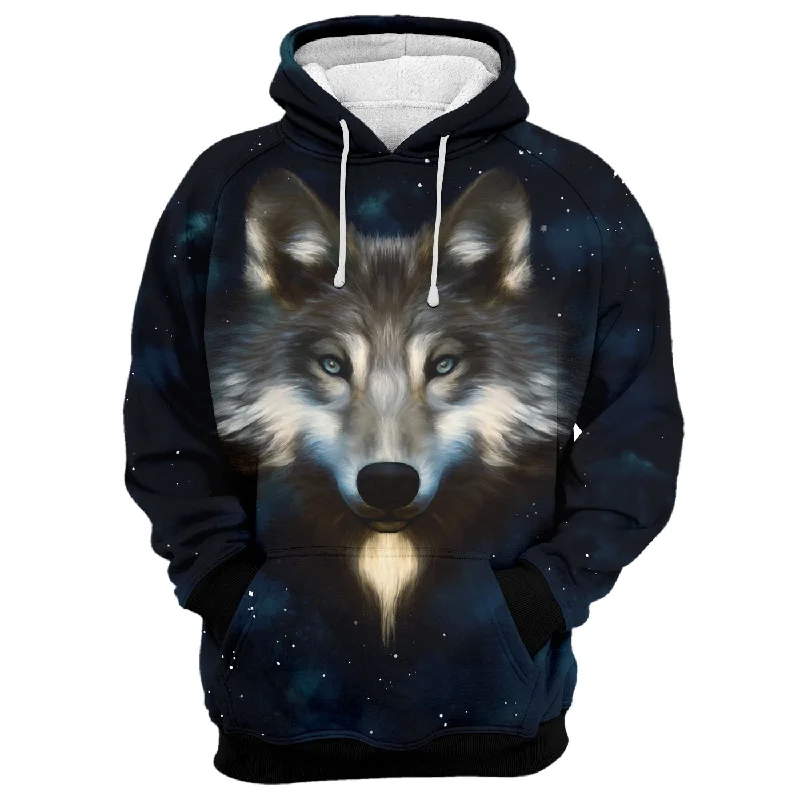 hoodie with ribbed hemline -Wolf In Night Hoodie