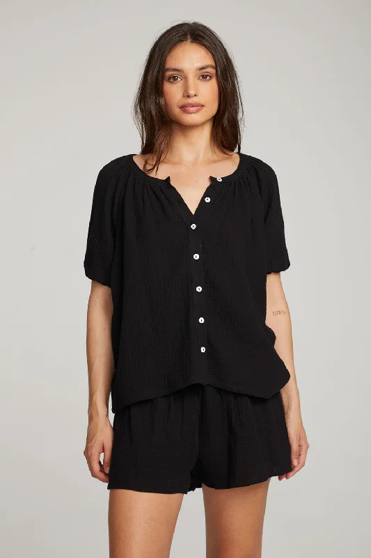 pair graphic blouses -Brentwood Licorice Blouse