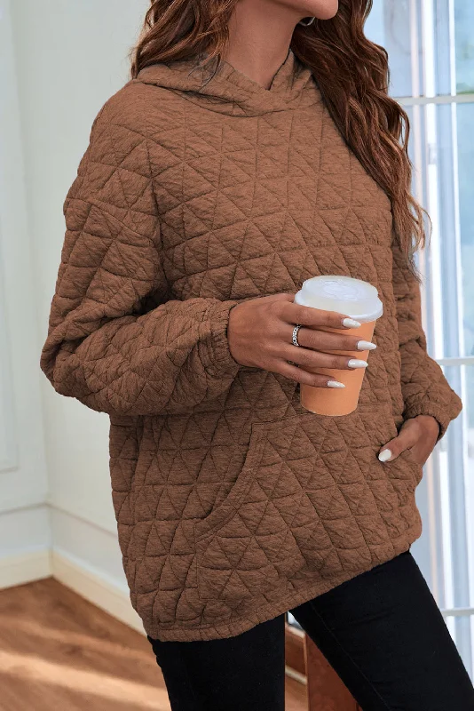 lightweight chenille hoodie breezy -Cozy Coffee Quilted Kangaroo-Pocket Hoodie