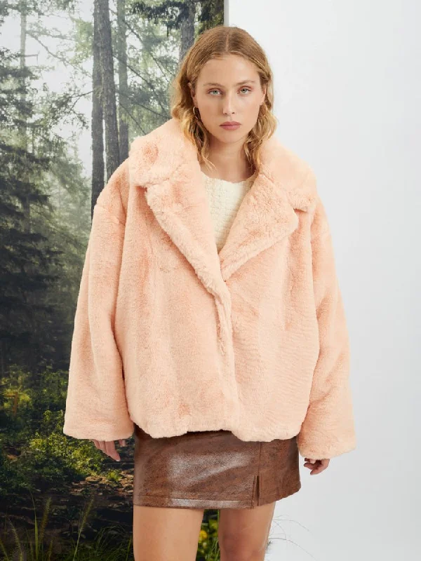 jacket with colorblock design -Veronica Faux Fur Coat