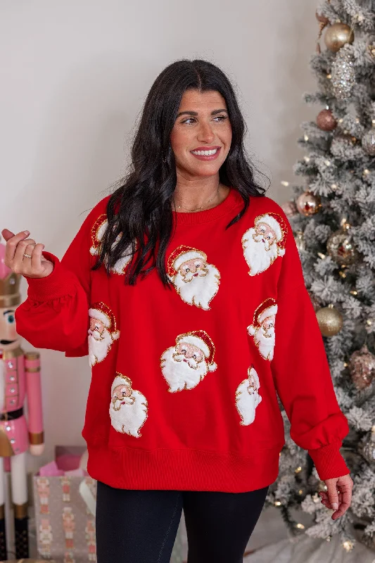 sweatshirts women soft ochre -Santa Baby Red Sequin Sweatshirt