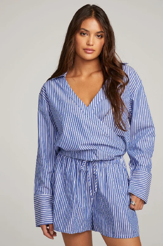 rose gold blouses -Haley Marmont Stripe Blouse