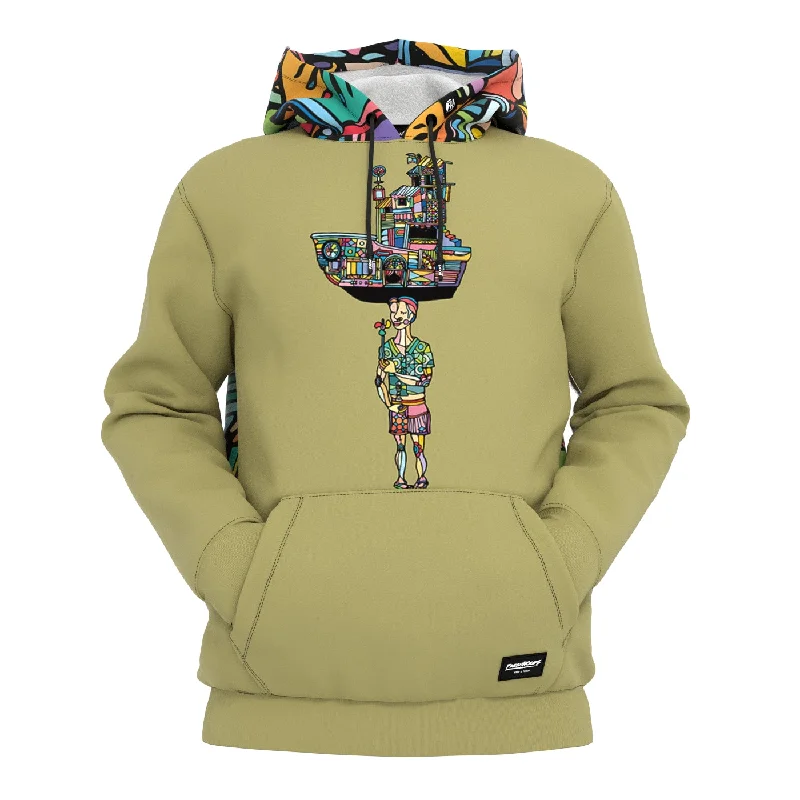 hoodie with ribbed hood -Olindo Khaki Hoodie