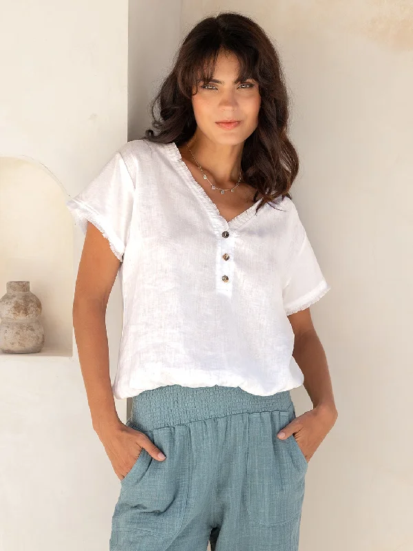 team style shirts -Vivre Linen and Cotton Blouse White