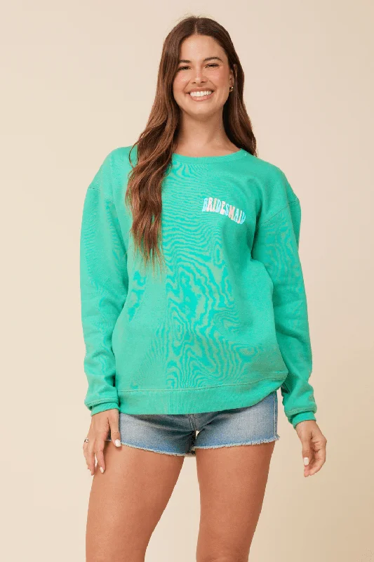 sweatshirts men stripe design -"Bridesmaid" Surf Green Surf Wash Crewneck Sweatshirt