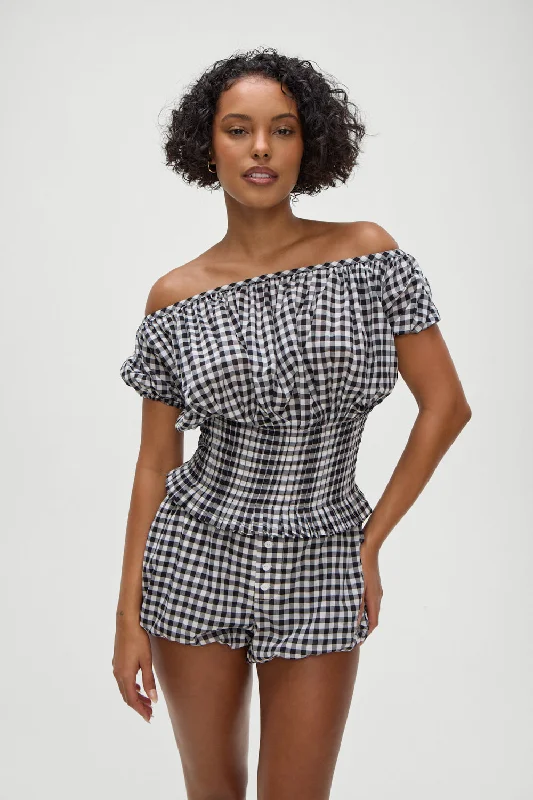 sage weave shirts -Cider Blouse - Black Gingham