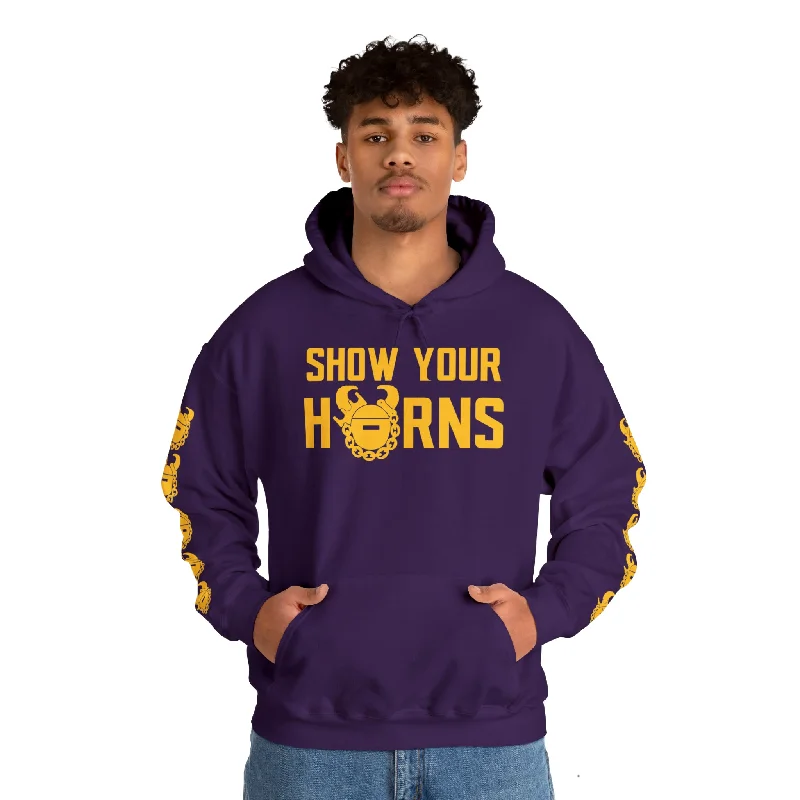 umber hoodie deep tone -Unisex Heavy Blend™ Hooded Sweatshirt - Show Your Horns + Game Day Helmet (Sleeves)