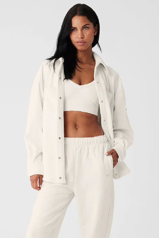 jacket with slit cuffs -Ribbed Velour Mountain Side Shacket - Ivory