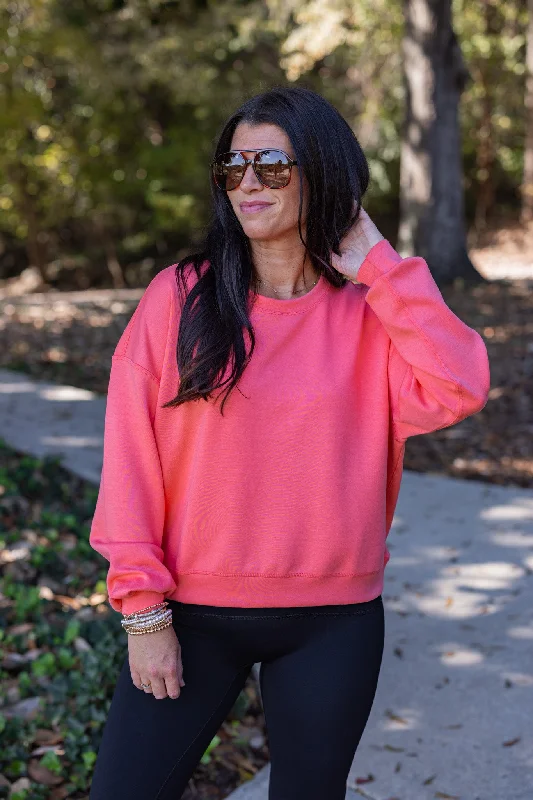 sweatshirts with flared hemline -Vibrant Scuba Knit Coral Sweatshirt