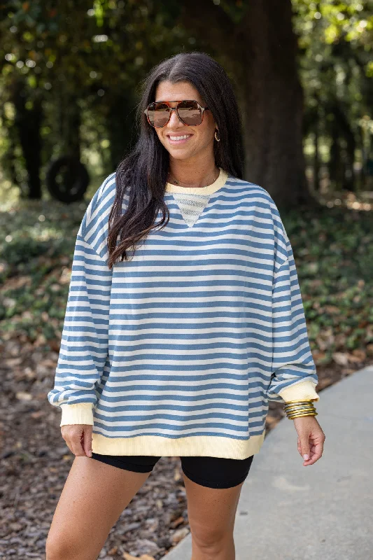 sweatshirts with crystal trim -All About Stripes Blue Sweatshirt