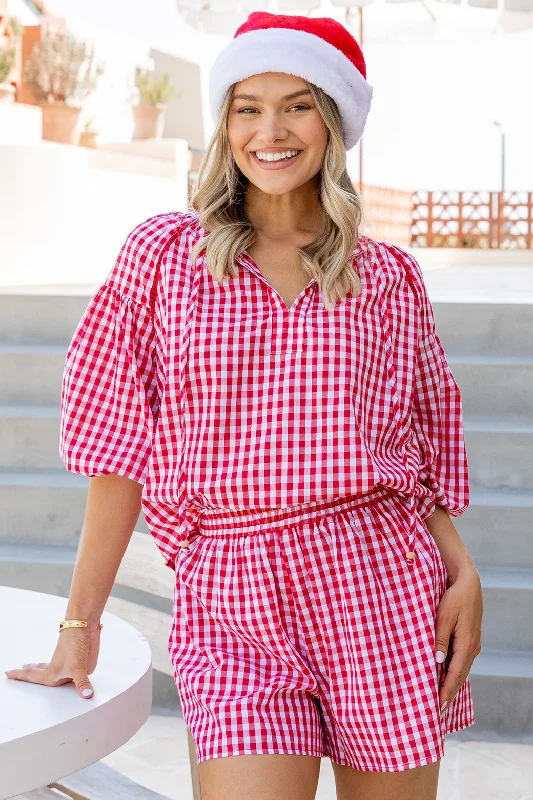 junior weave blouses -Angela Blouse Red Gingham