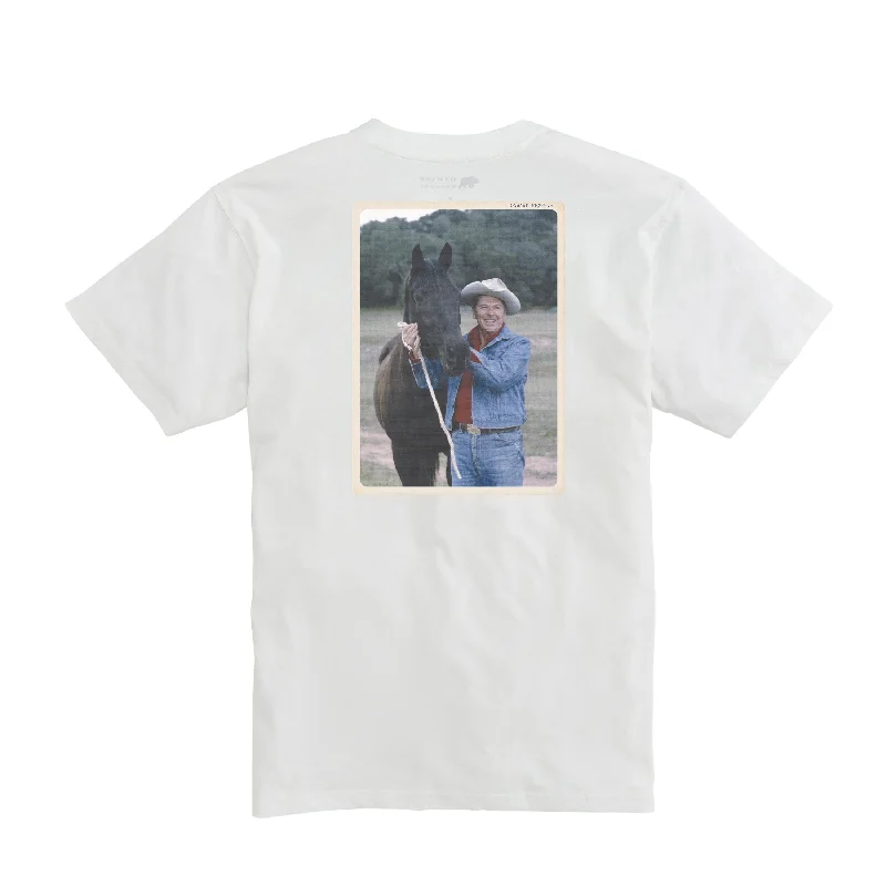 plus trim shorts -Short Sleeve Cowboy Reagan Post Card Tee