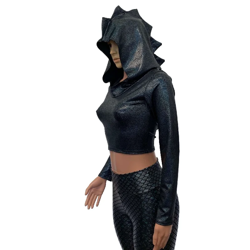 hoodie with wave design -Black Dragon Spike Holographic Long Sleeve Hoodie Top