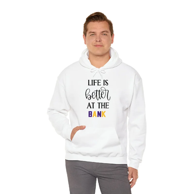 patterned hemp hoodie bold -Unisex Heavy Blend™ Hoodie - Life is Better at the BANK