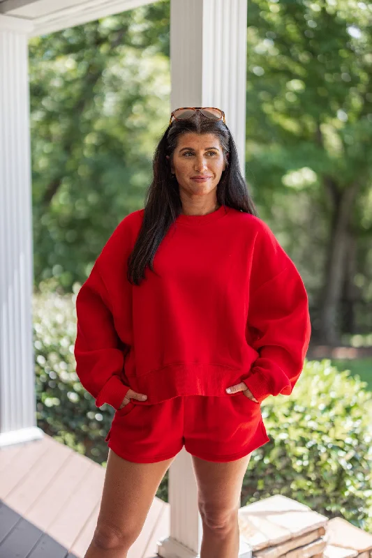 thick chenille sweatshirts snug -Casually Extra Red Knit Sweatshirt