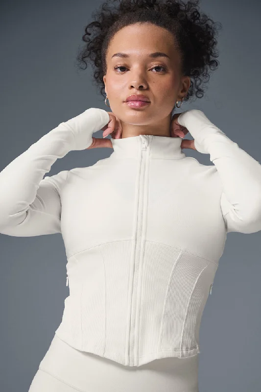 breathable jacket women airy -Airbrush Corset Full Zip Jacket - Ivory