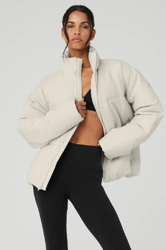 mocha jacket rich hue -Stretch Woven Street Puffer - Bone