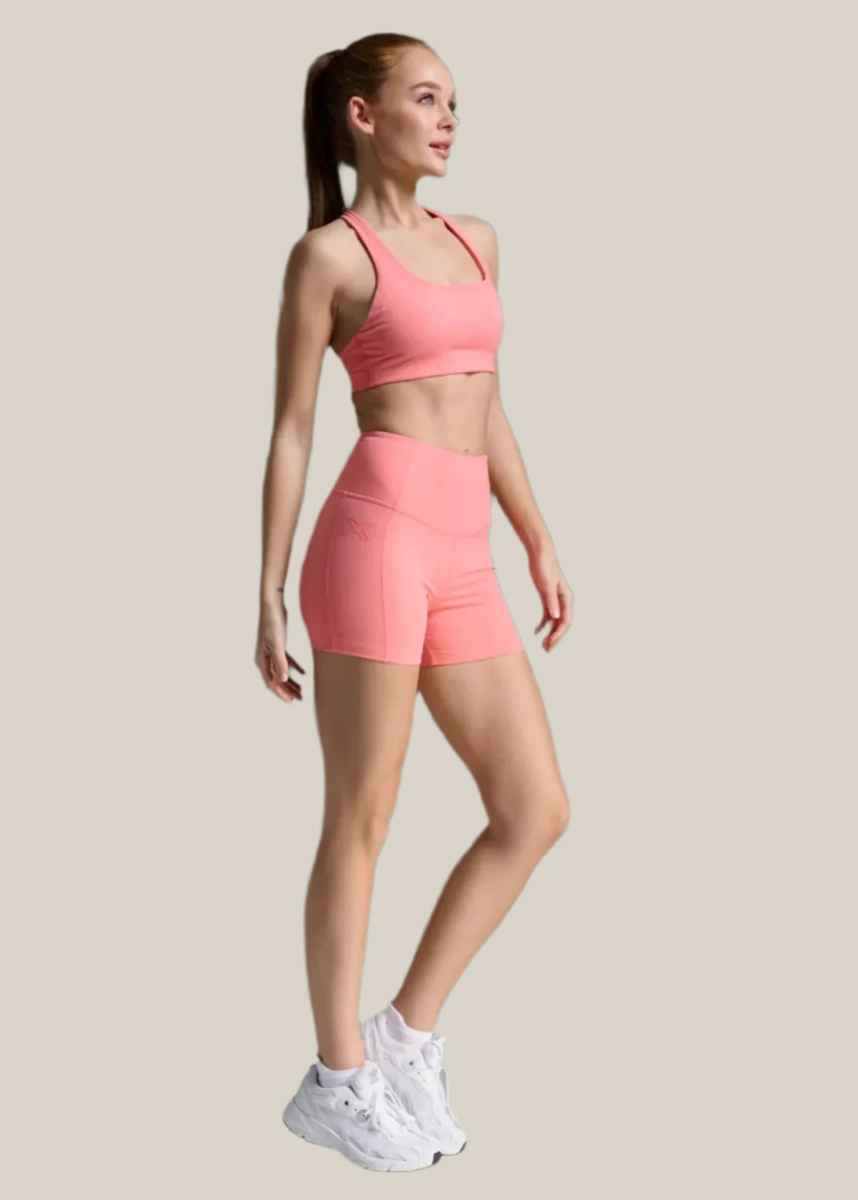 teal stretch shorts -Form Soft Touch Hi-Rise Compression 4" Shorts Pink Glow