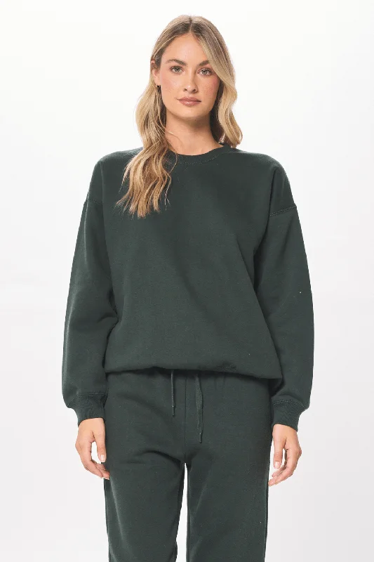 sweatshirts with gathered cuffs -Deep Emerald Green Proweave Crewneck Sweatshirt