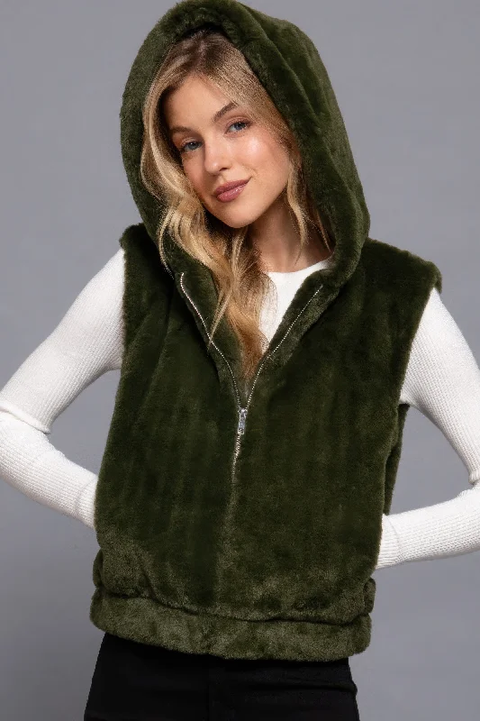 hoodie with lace hemline -Hoodie Faux Fur Vest