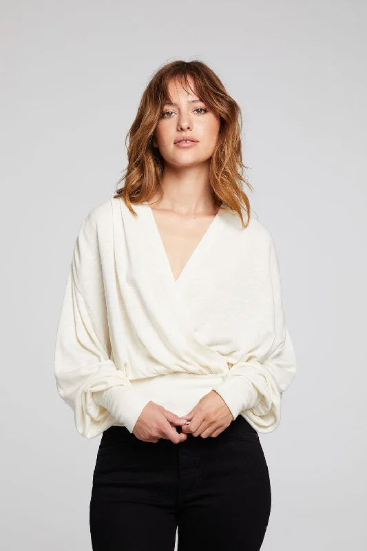 herringbone weave shirts -City Starry White Blouse