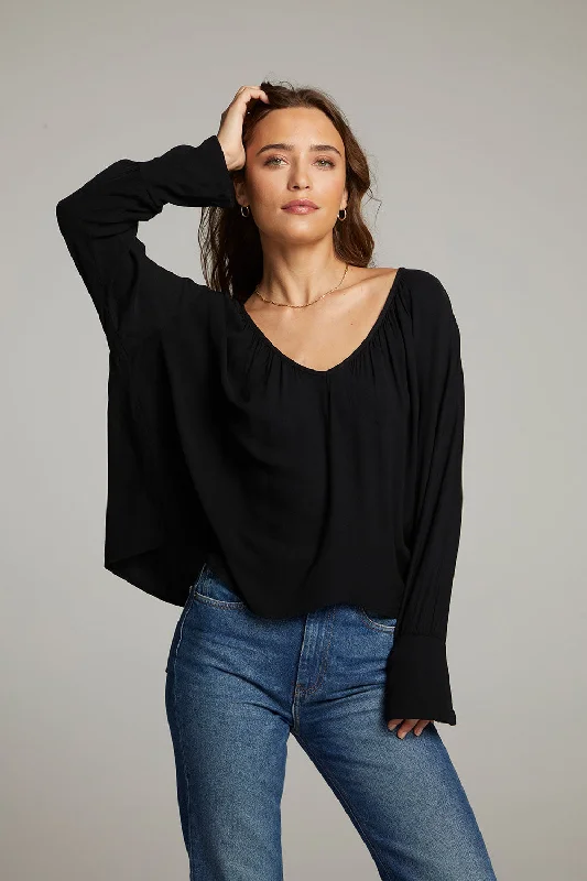 slim stripe blouses -Warren Licorice Blouse