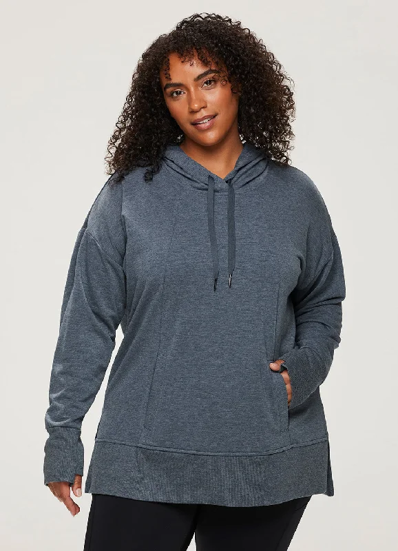 hoodie with ribbed trim -Plus Weekend Fleece Hoodie