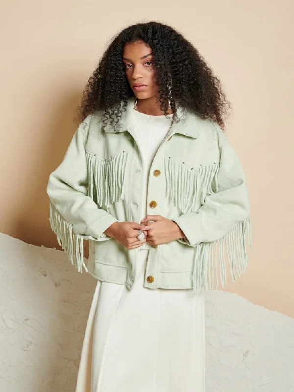 striped bamboo jacket sleek -Kira Fringe Jacket