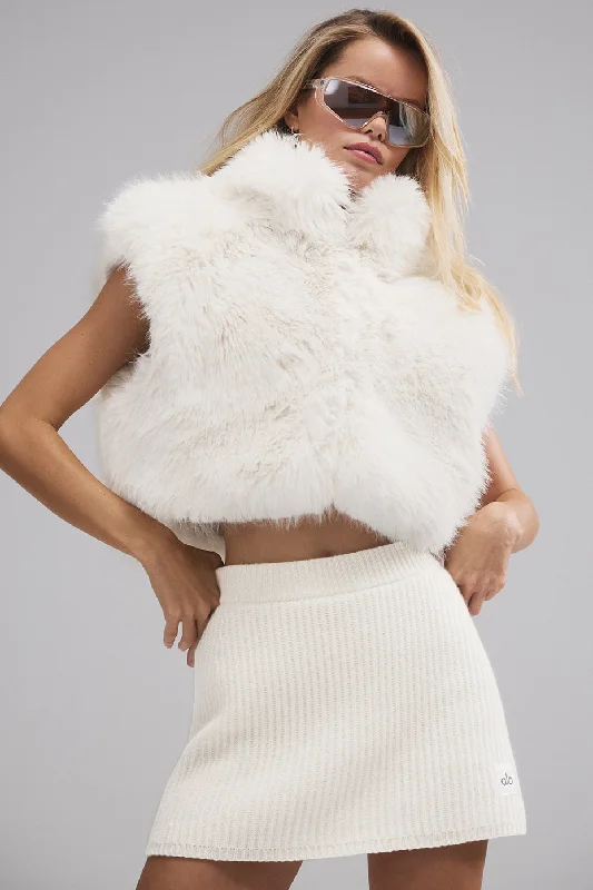 patterned hemp jacket bold -Opulent Faux Fur Cropped Vest - Ivory