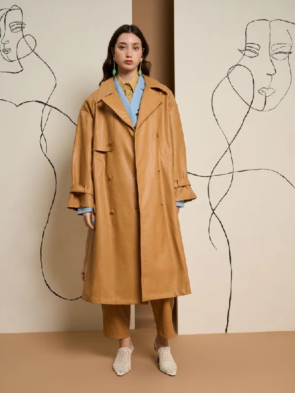 jacket with flared hem -Alexa PU Trench Coat