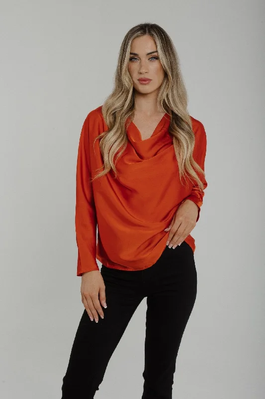 group style blouses -Jasmine Cowl Neck Blouse In Rust