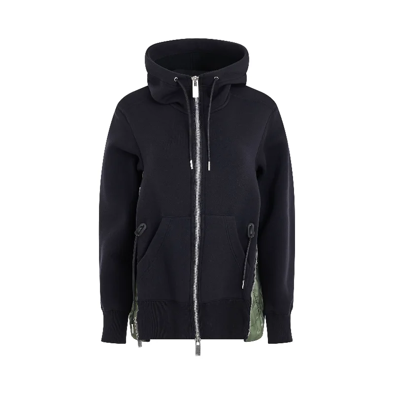 hoodie with flared hem -Women Sponge Sweat x Nylon Twill Hoodie in Navy/Khaki