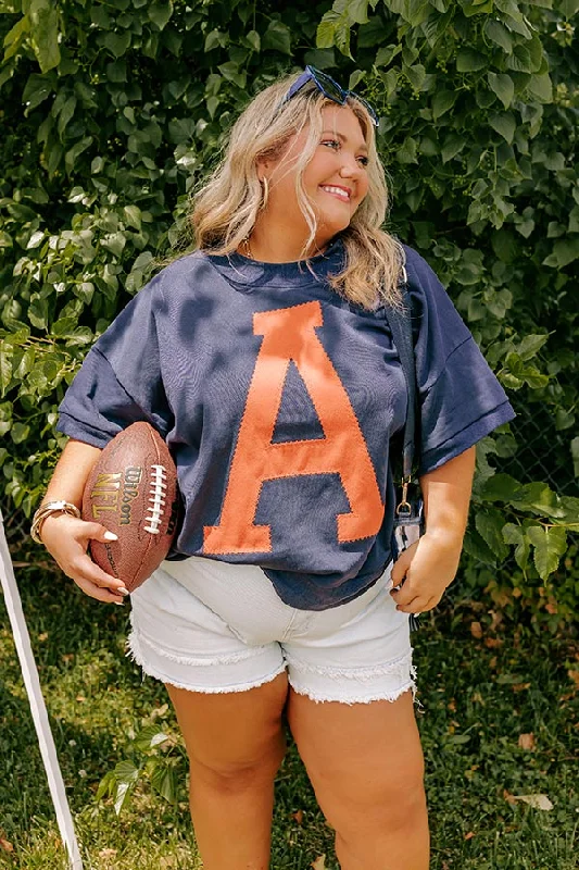 sweatshirts women soft indigo -School Pride A Embroidered Short Sleeve Sweatshirt in Navy Curves