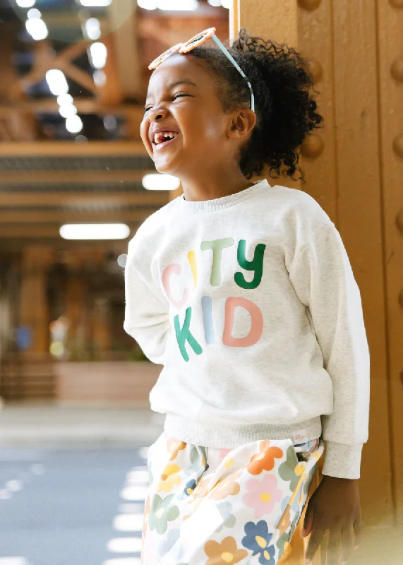 sweatshirts with satin trim -City Kid Sweatshirt - Ash Grey Multi