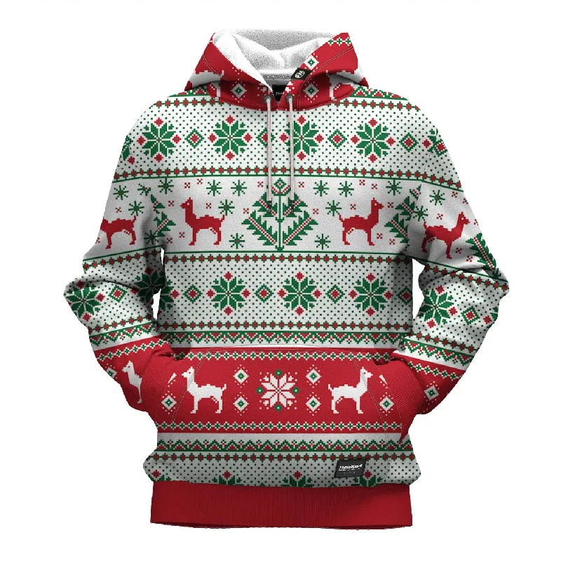 hoodie with grid print -Christmas Lama Texture Hoodie