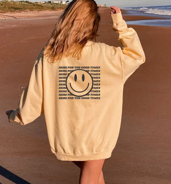 sweatshirts with lace hem -Here For the Good Times Comfort Color Sweatshirt