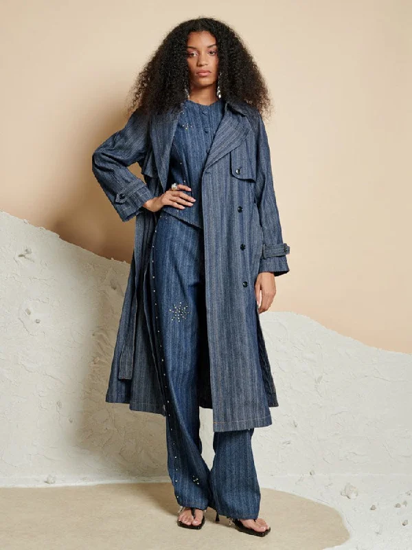 jacket with satin cuffs -Blakely Denim Trench Coat