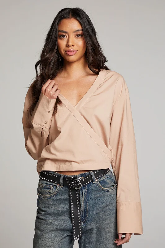 frilled edge blouses -Haleyy Warm Taupe Blouse