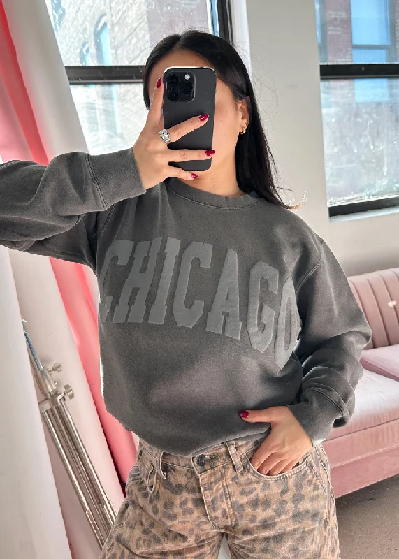 short sweatshirts sporty chic -Chicago Collegiate Puff Sweatshirt - Black