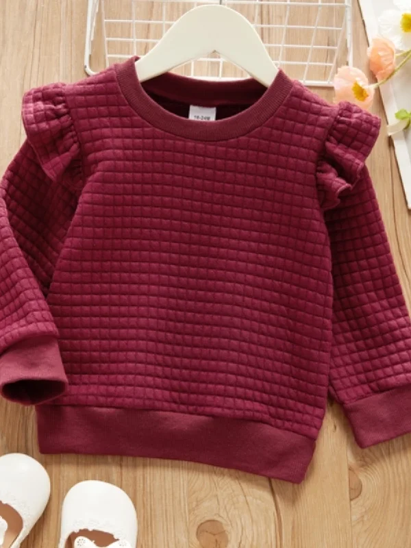 Burgundy Quilted Ruffled Girls Sweatshirt