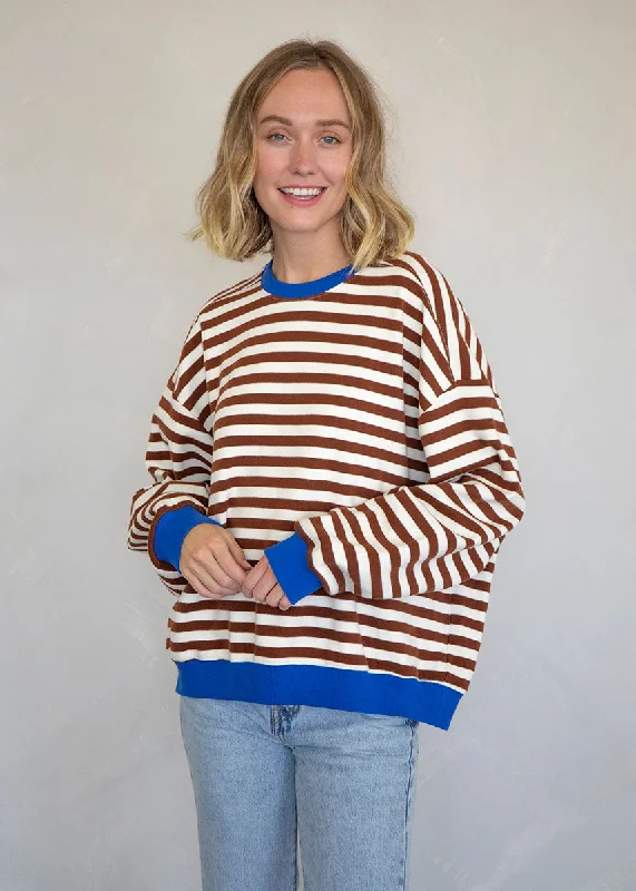 Beck Stripe Color Contrast Sweatshirt - Chocolate