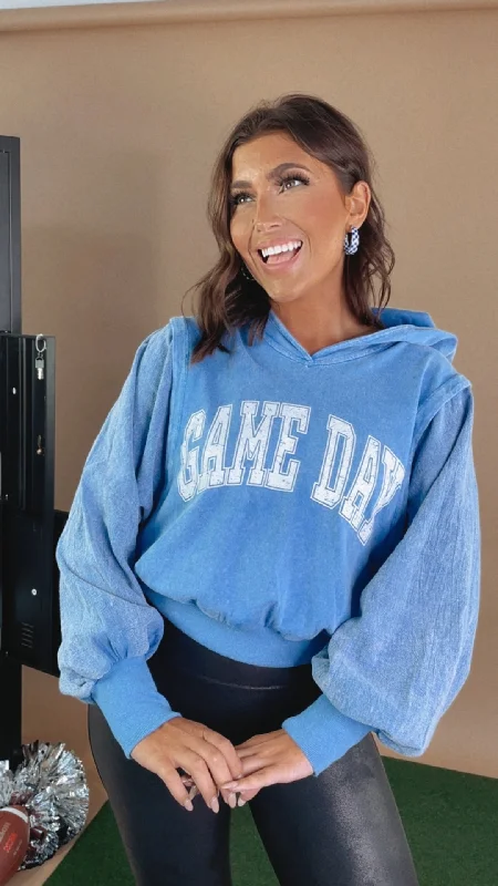 cropped hoodie workout gear -Mineral Wash Game Day Hoodie, Blue