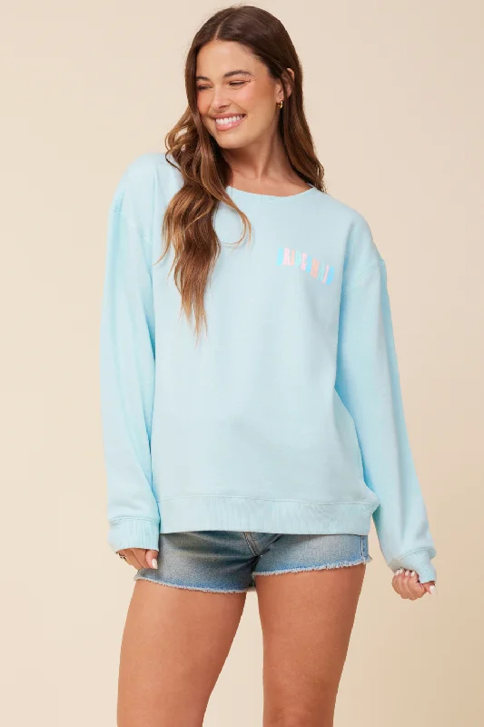 sweatshirts with flared hem -"Bridesmaid" Sea Blue Surf Wash Crewneck Sweatshirt