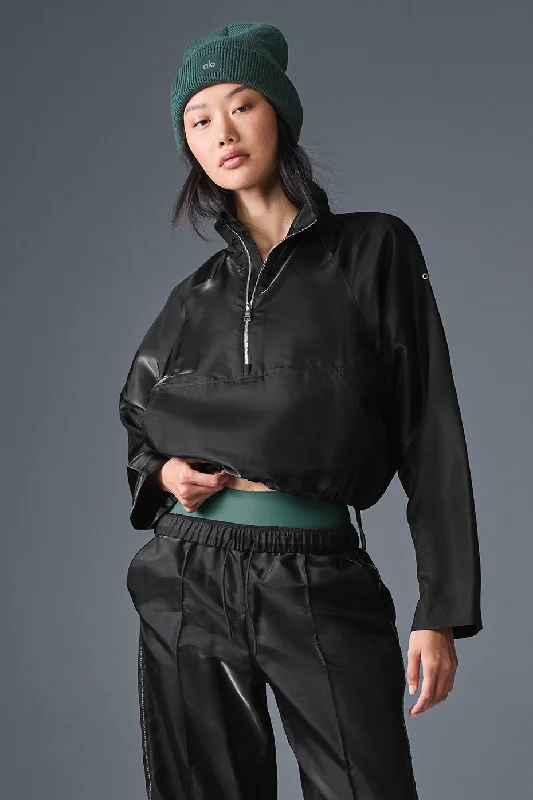 recycled jacket women green -Cropped Afterglow Pullover - Black