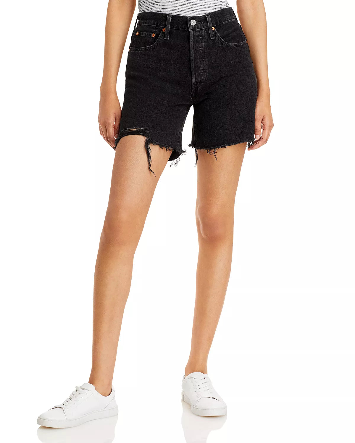 open trim shorts -Levi 501 Black Mid Thigh Short