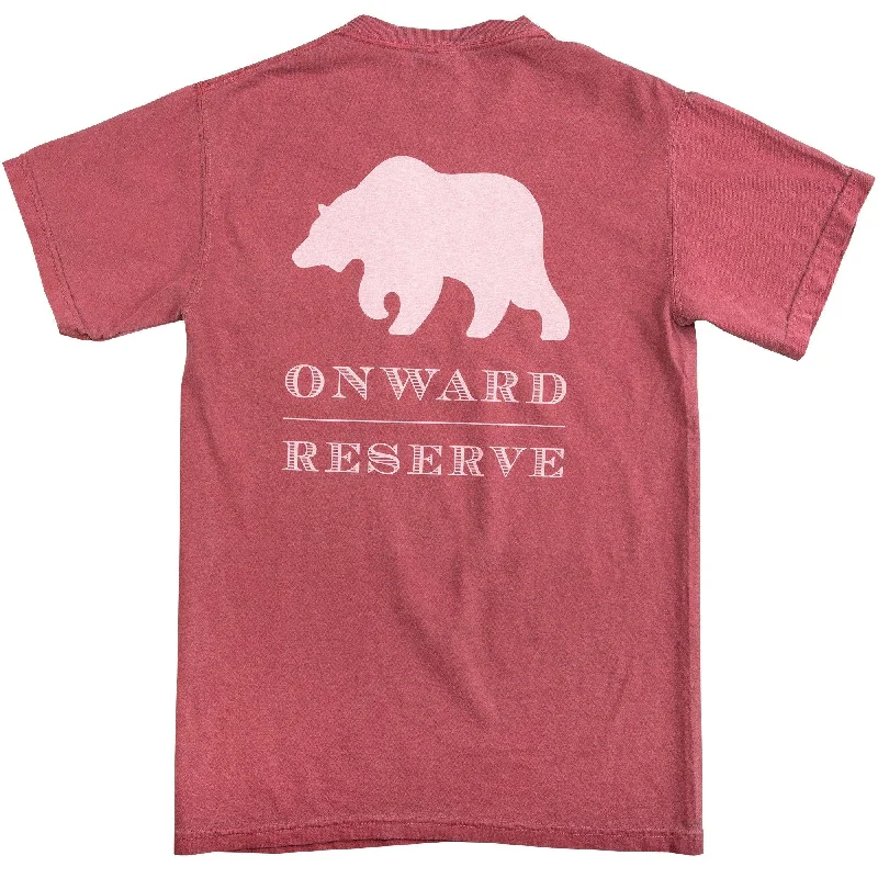 slate blue shorts -Rustic Bear Short Sleeve tee - Washed Red