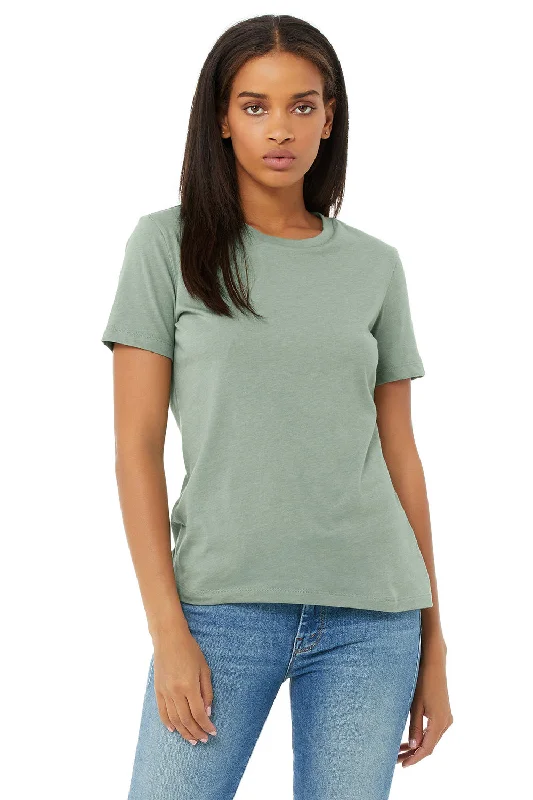 rolled hem t-shirts -Bella + Canvas Womens CVC Short Sleeve Crewneck T-Shirt - Heather Sage Green