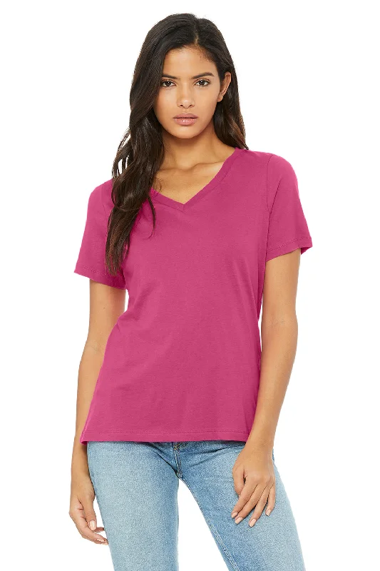 slate blue t-shirts -Bella + Canvas Womens Relaxed Jersey Short Sleeve V-Neck T-Shirt - Berry Pink