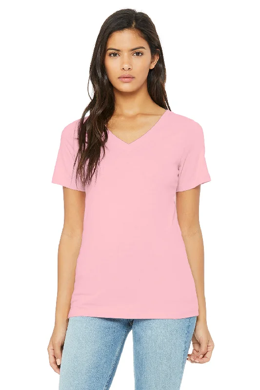 linen white t-shirts -Bella + Canvas Womens Relaxed Jersey Short Sleeve V-Neck T-Shirt - Pink